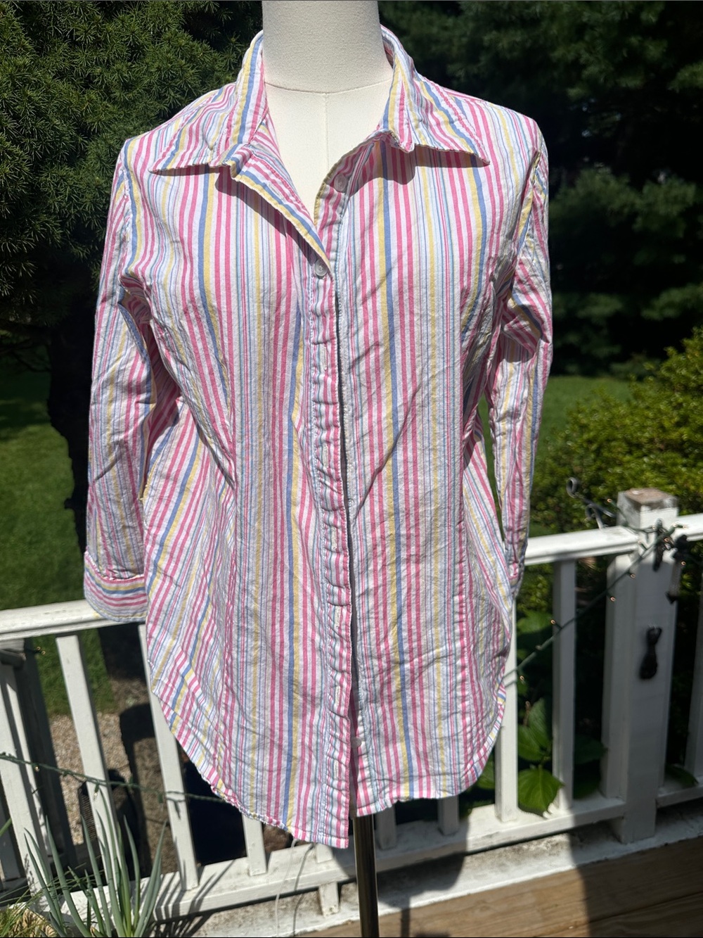 Women’s Pink Multi-Stripe Button-Up Shirt and Sleeveless Top set